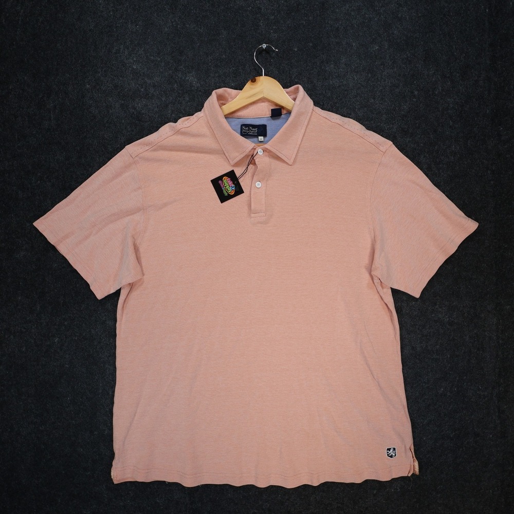Nat Nast Polo Shirt Mens 2XL Peach Excellent Silk Cotton Blend Short Sleeve